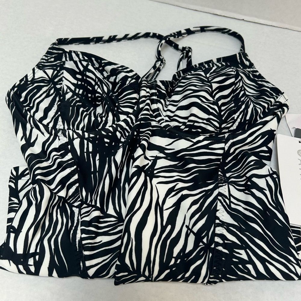 Athleta NWT Palms Kaimana Tankini Frond Black & White size 32D/DD